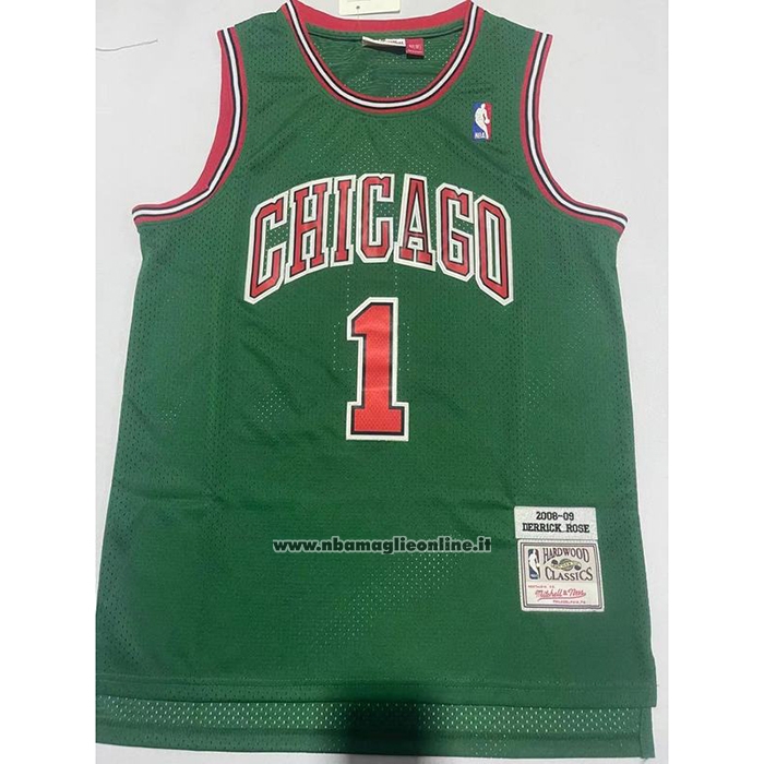 Maglia Chicago Bulls Derrick Rose #1 Mitchell & Ness 2008-09 Verde2